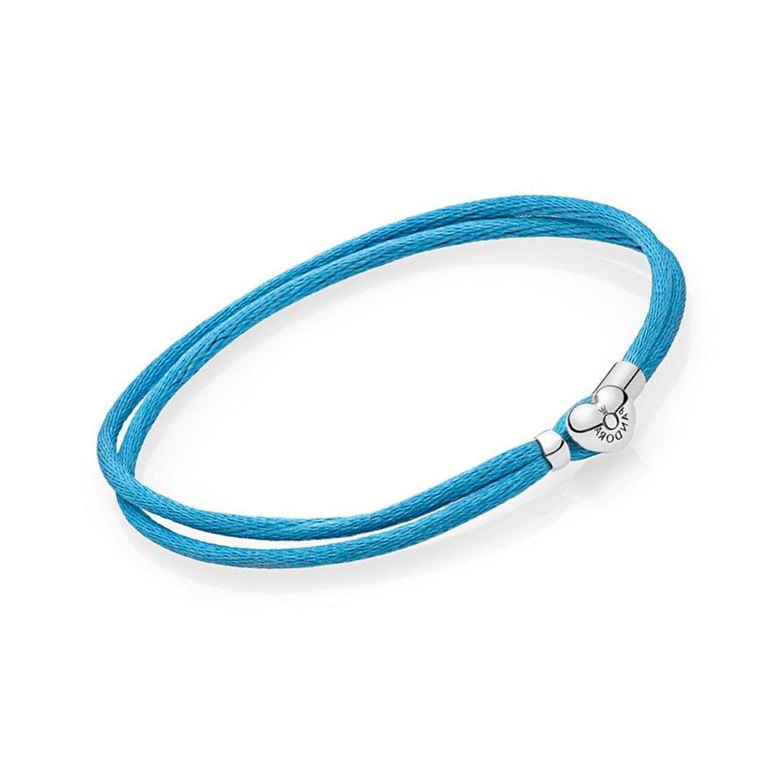 Pandora Solid Color Woven Letter Engraved Sterling Silver Bracelet Women bracelet Blue 590749CTQ 16cm