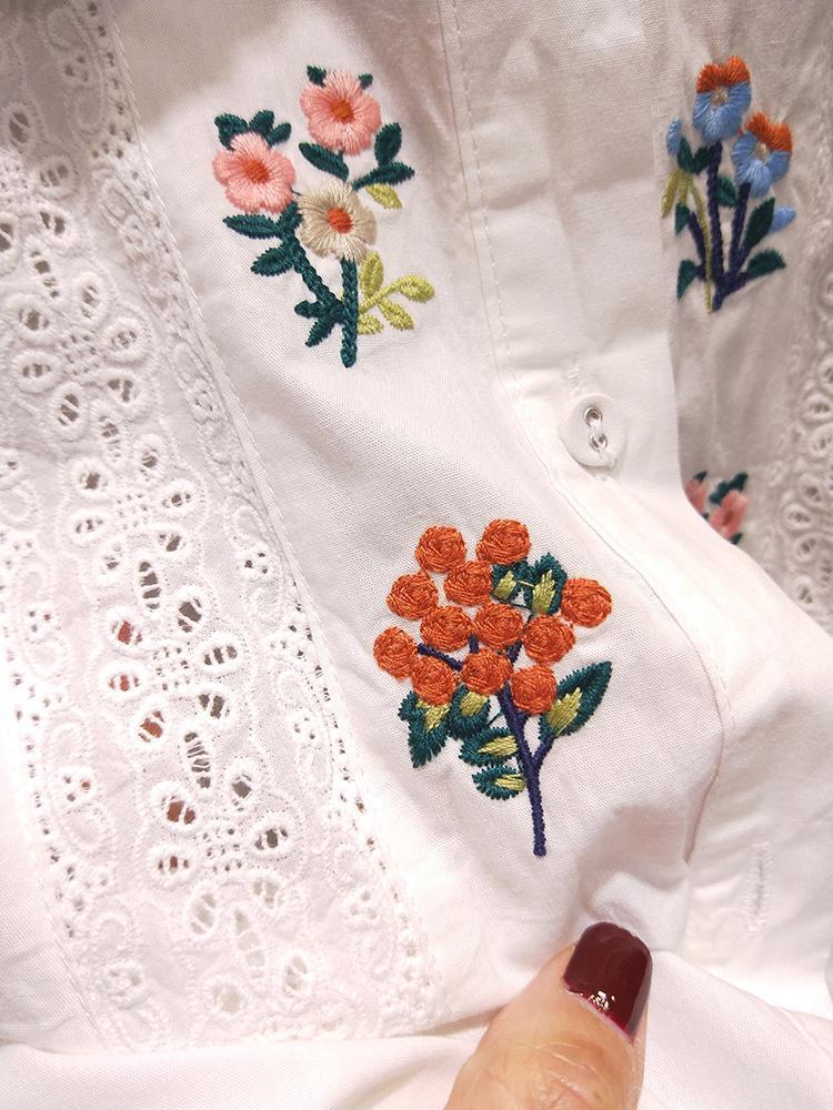 Damen Plus Size Bestickte Spitze Puppenkragen Langarmshirt - Frühling/Herbst Modischer Studentenstil