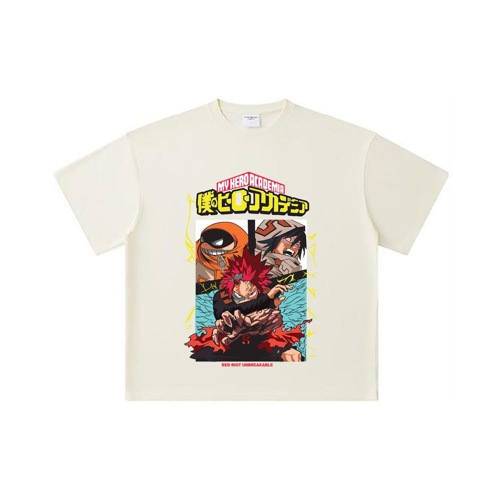 

260 GSM Double Yarn 32 Count 100% Cotton My Hero Academia V20 Red Riot Print Unisex Heavy Cotton T Shirt S абрикосовый