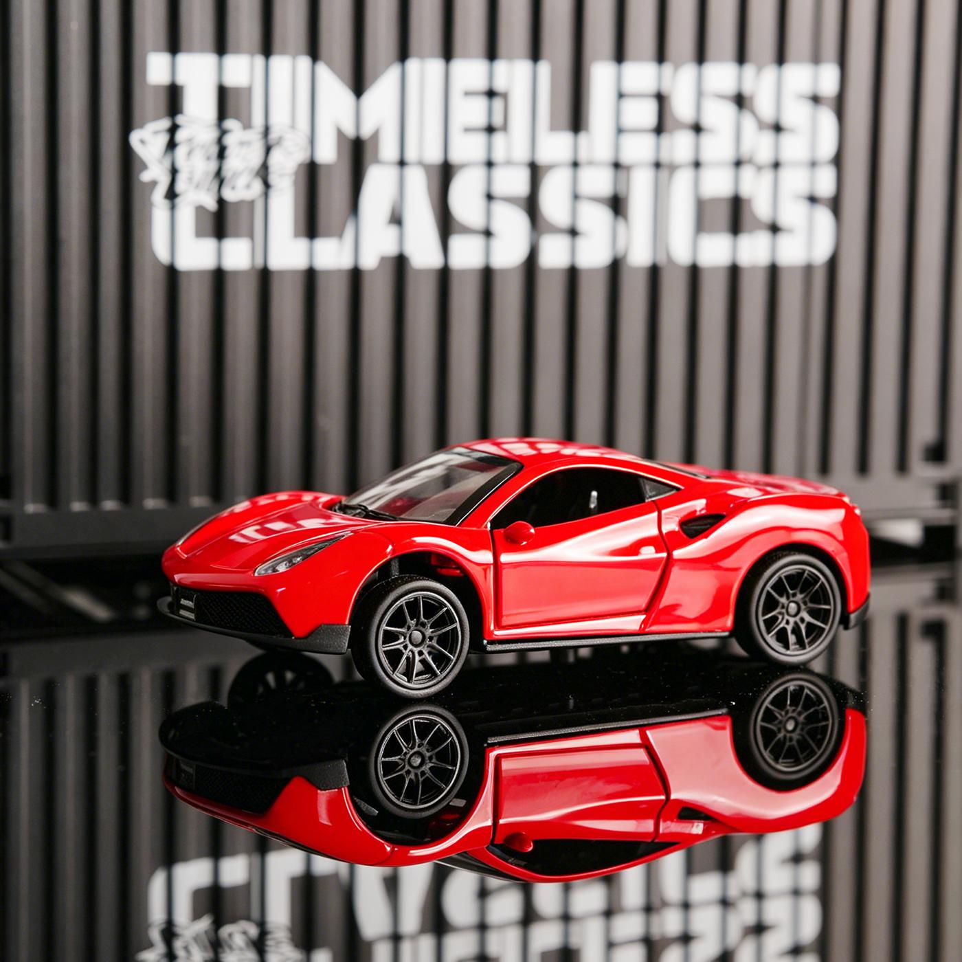 1:32 Roter 488 Gtb Diecast Sportwagen, Legierung Coupé Modell, Rückzieh Sammlerspielzeug Mit Öffnungsbaren Türen, Kindergeburtstagsgeschenk Für Sport