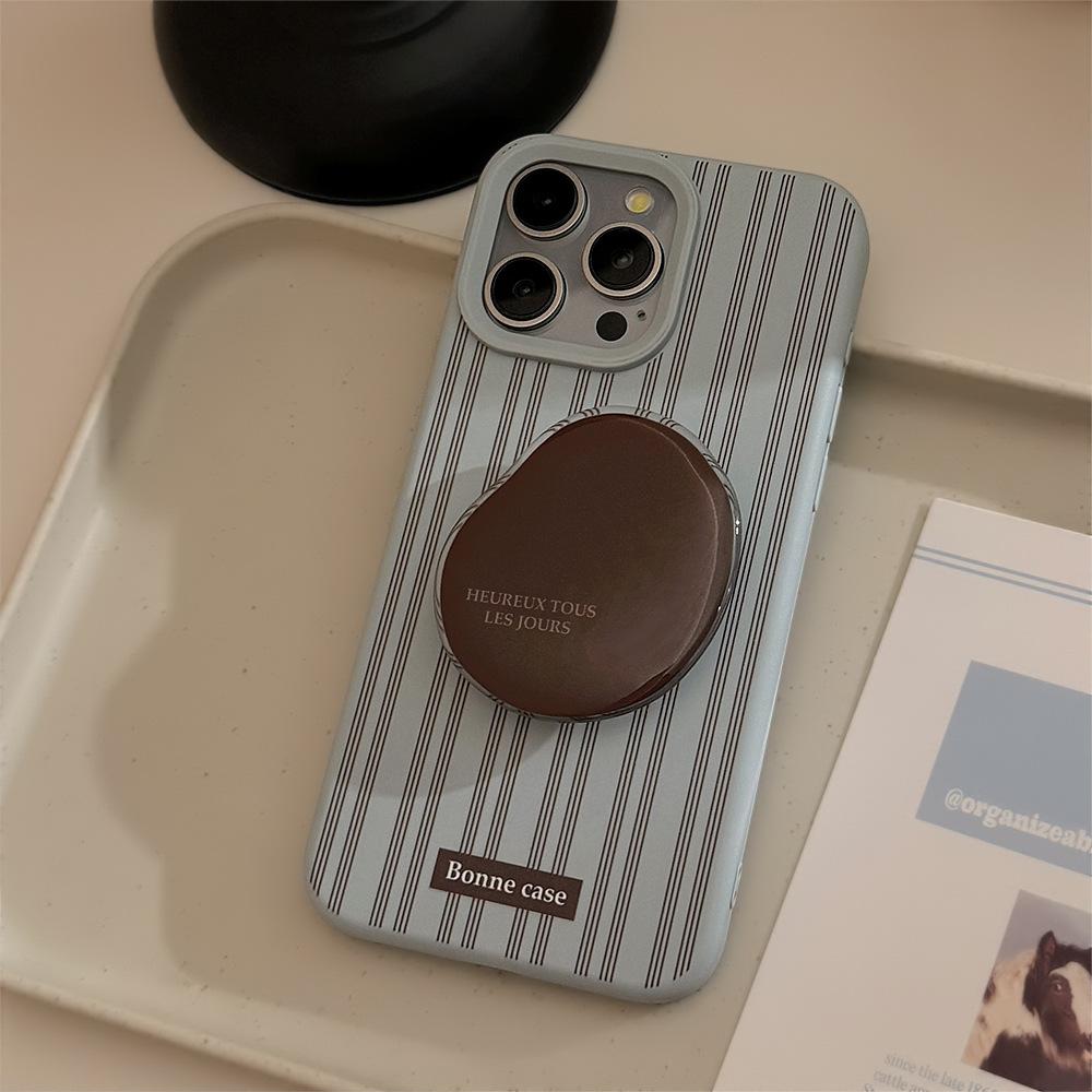 High-end Sense Ins Striped Iphone16 Phone Case Apple 17 Retro Brown Stand 15pro Max Suitable for 13 Soft