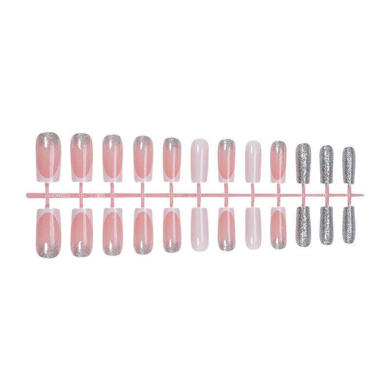 

Съемные накладные ногти во французском стиле с китайским дизайном, с блестками и пайетками