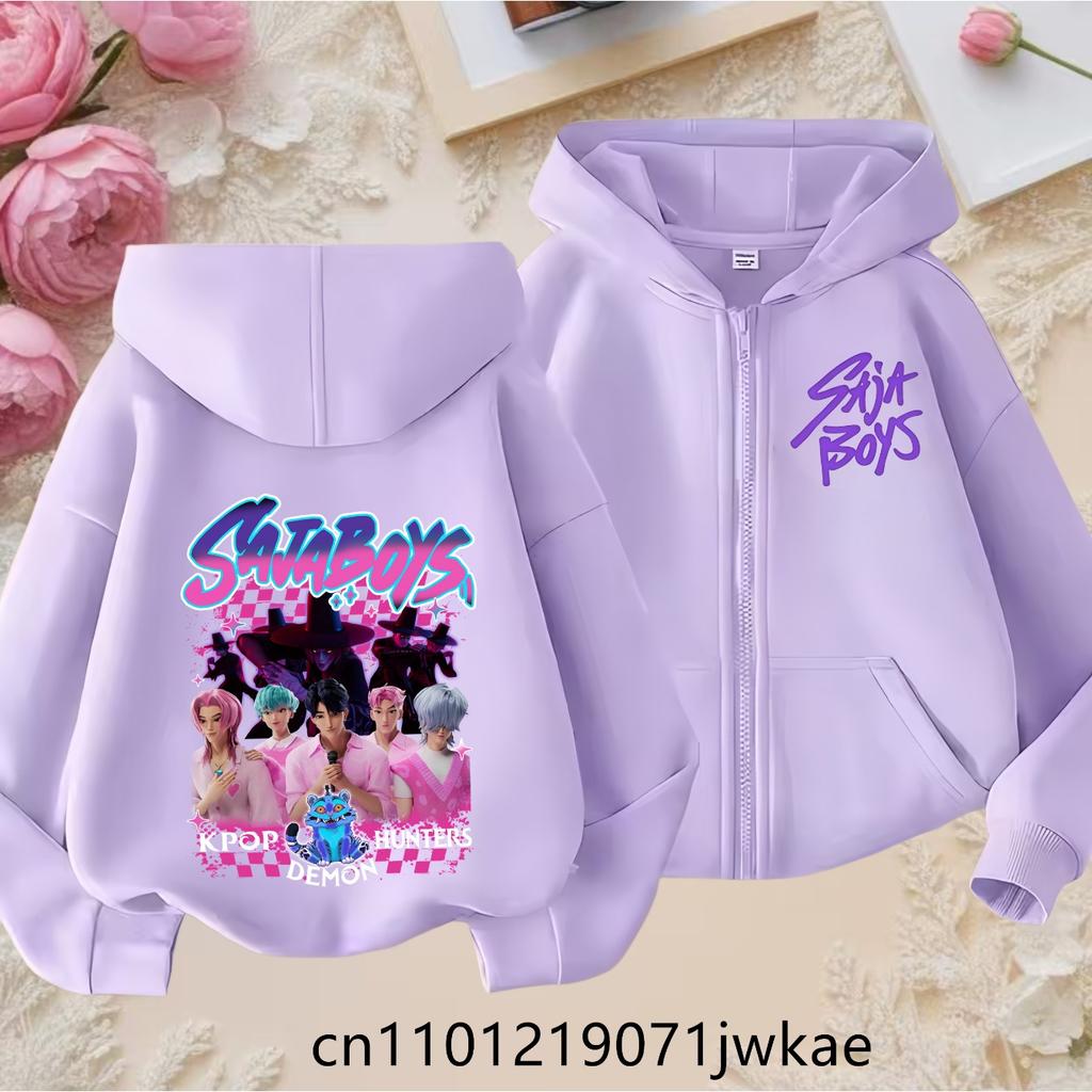 2025 New Purple Jacket Boys' and Girls' Sportswear Children's Top Hoodie KPop Devil Hunter Zipper Hoodie
