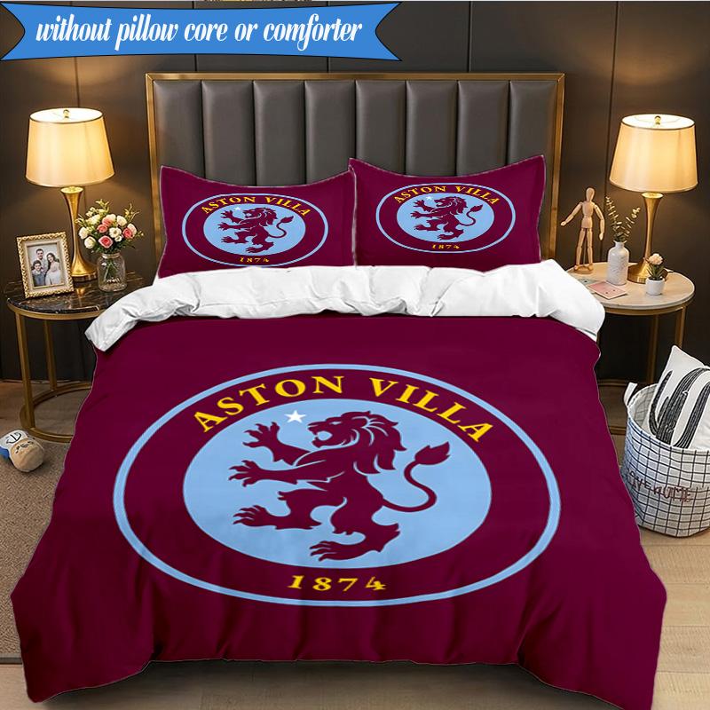 3PCS Aston Villa Football Club Printed Soft Bedding Set,Including 1pc Duvet Cover And 2pcs Pillowcases Perfect for Bedroom, Dormitory, Fan gift