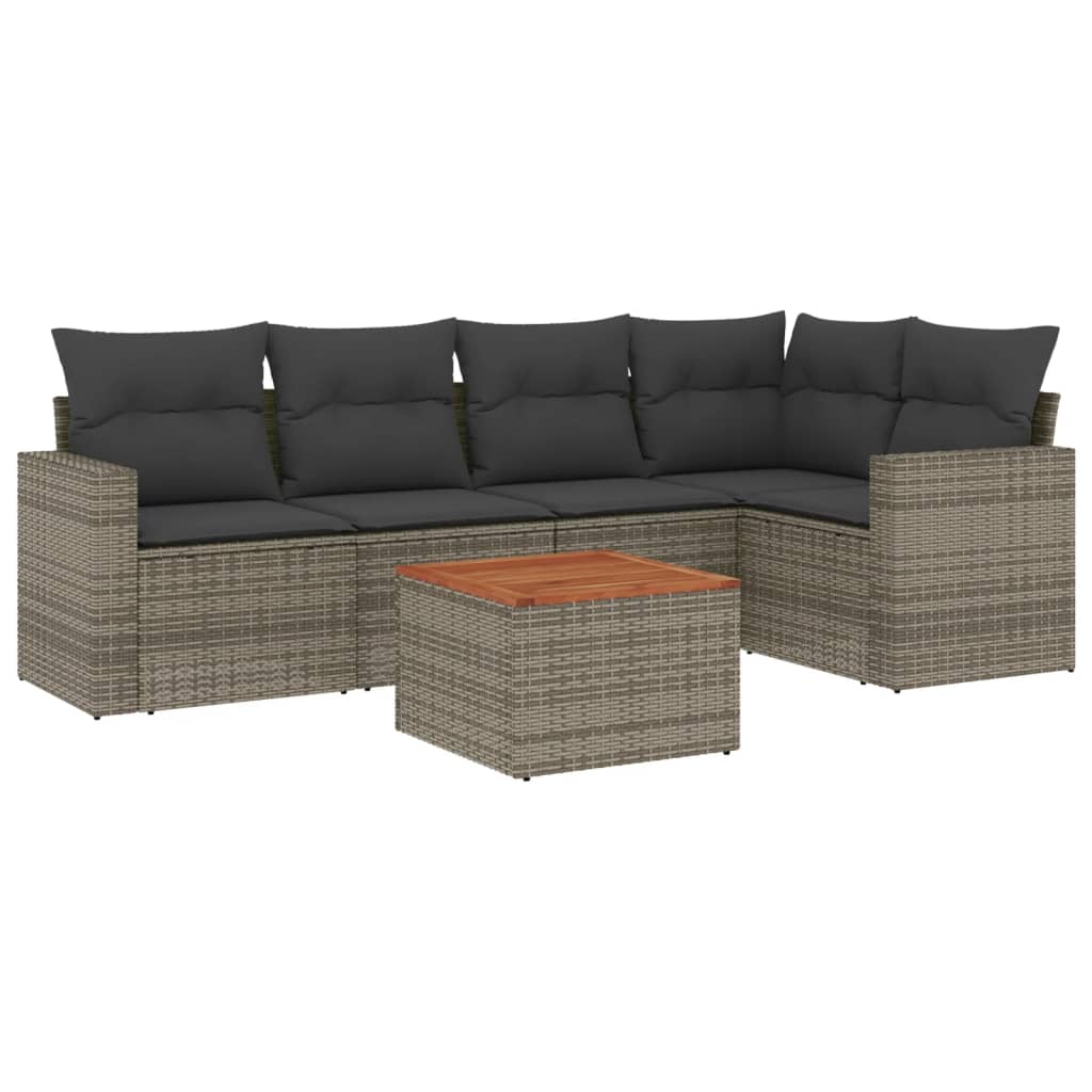 Vidaxl 6-Cz. Garden Furniture Set With Cushions, Grey, Poly Rattan