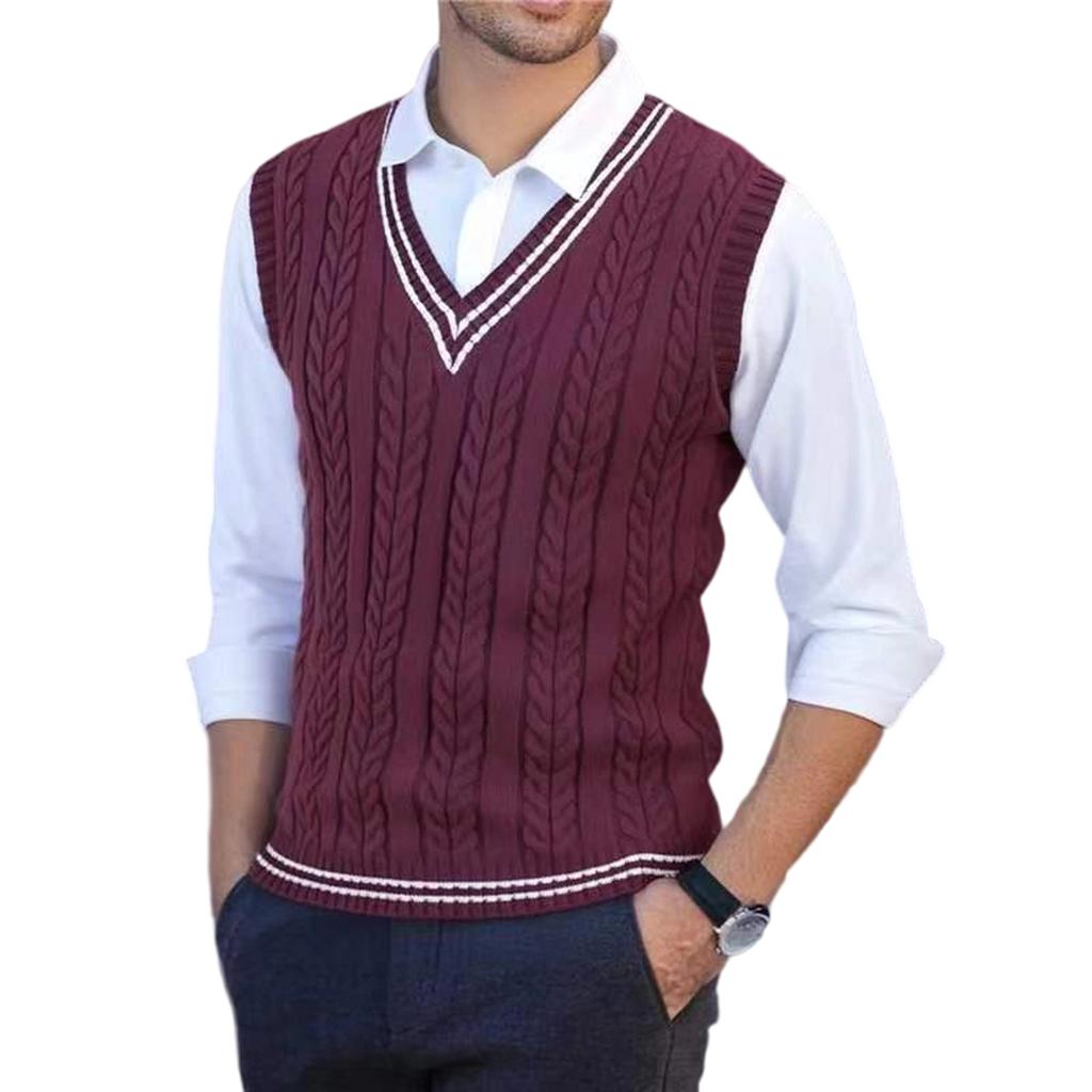 Men's Knitted Sweater V-Neck Twisted Flower Uniform Sweater Vest Knitted Sweater Vest