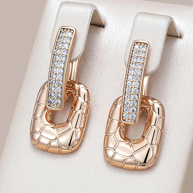 Fashion Rose Gold Color Glossy Big Drop Earrings For Women Full White Natural Zircon Elegant Daily Fine Jewelry