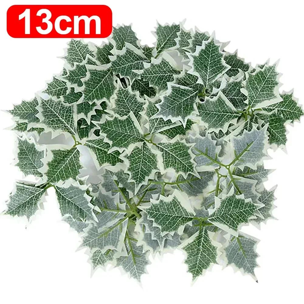 200/50pcs Artificial Holly Berry Leaves Fake Plants Green Leaf Red Berries for Xmas Tree Wreath Ornaments New Year Party Decor