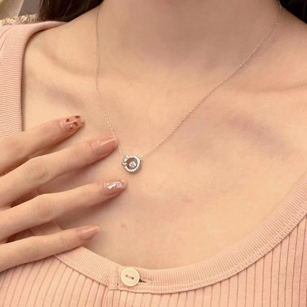 Ring smart zircon necklace women's light luxury niche design high-end bow pendant collarbone chain jewelry