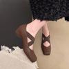 Mary Jane Women's Shoes New Cross with Square Toe French Temperament Slip-on Non-Slip Ballet Shoes