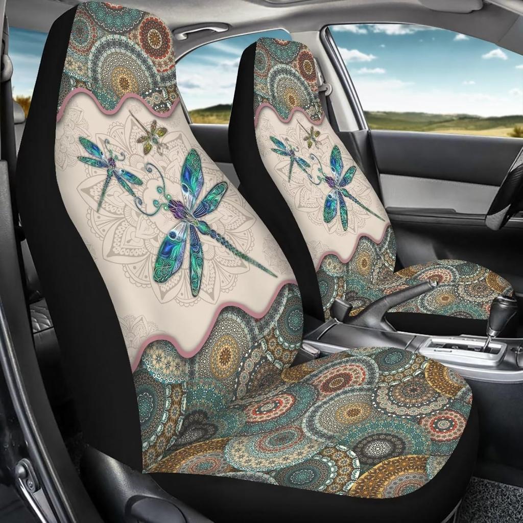 Talayituse Boho Dragonfly Print Car Seat Covers Set of 2, Breathable Front Bucket Seats Protector Auto Interior Accessories Decor Universal for Truck