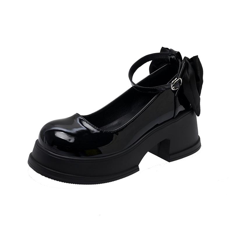 

Single shoes women s 2025 summer new Korean version fashion thick heel thick sole non-slip bow pearl casual Mary Jane shoes 40 чорний