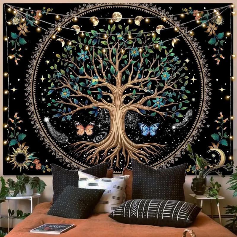VIKAMA Bemaltes Glas Lebensbaum Wandteppich Vintage Bunte Blätter Böhmischer Kunststil Wohnzimmer Raum Heimdekoration