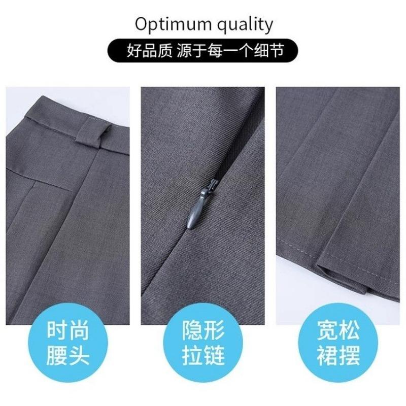 Plus Size Women Gray High Waist A Line Pleated Midi Skirt