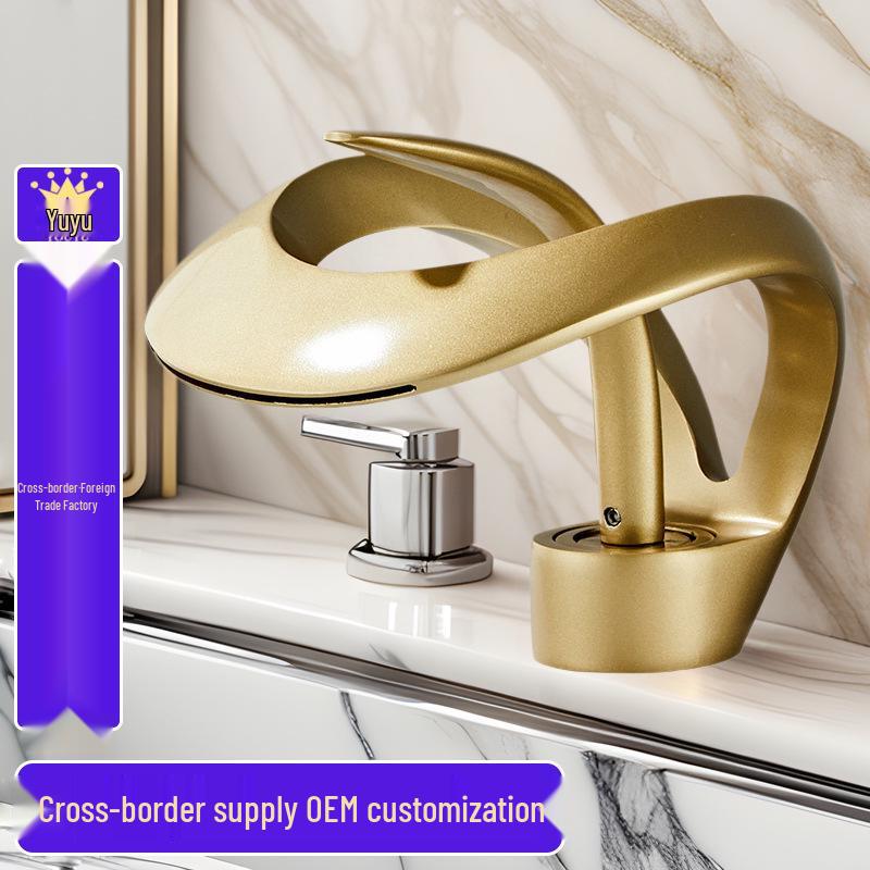 Full Copper Waterfall Bathroom Faucet: Hot/Cold