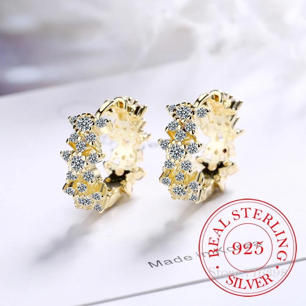 100% Real 925 Sterling Silver Lovely Stereoscopic Plum Bossom Piercing Earrings For Women Student Luxury Jewelry Aretes De Mujer