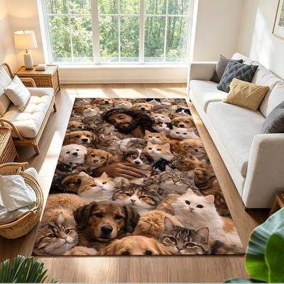 Jesus Surrounded By Animals Non-Slip Home Carpet Design for Living Room Bedroom Office Decor Gift with Vibrant Pattern and Comfortable