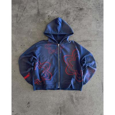 Unisex Oversized Mikina s kapucí na zip s potiskem graffiti Ležérní Streetwear