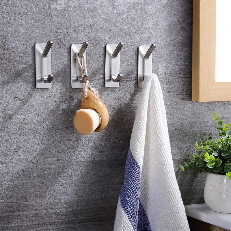 Adhesive Towel Hook 304 Stainless Steel Bathroom Hooks Robe Coat Hanger For Bathroom Shower Kitchen Living Room Depot Wall Hooks