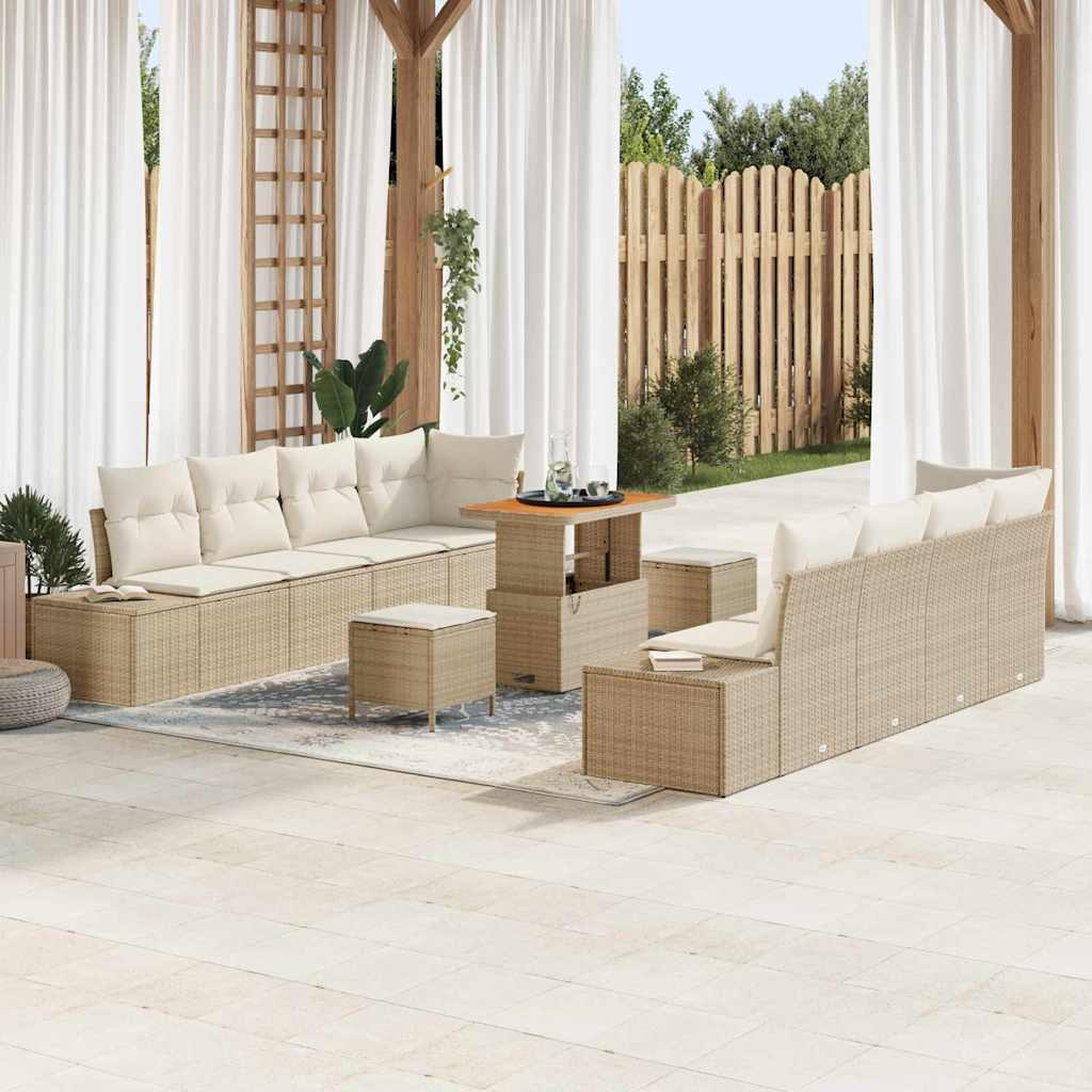 Garden Sofa Set with Cushions 11 pcs Beige Poly Rattan