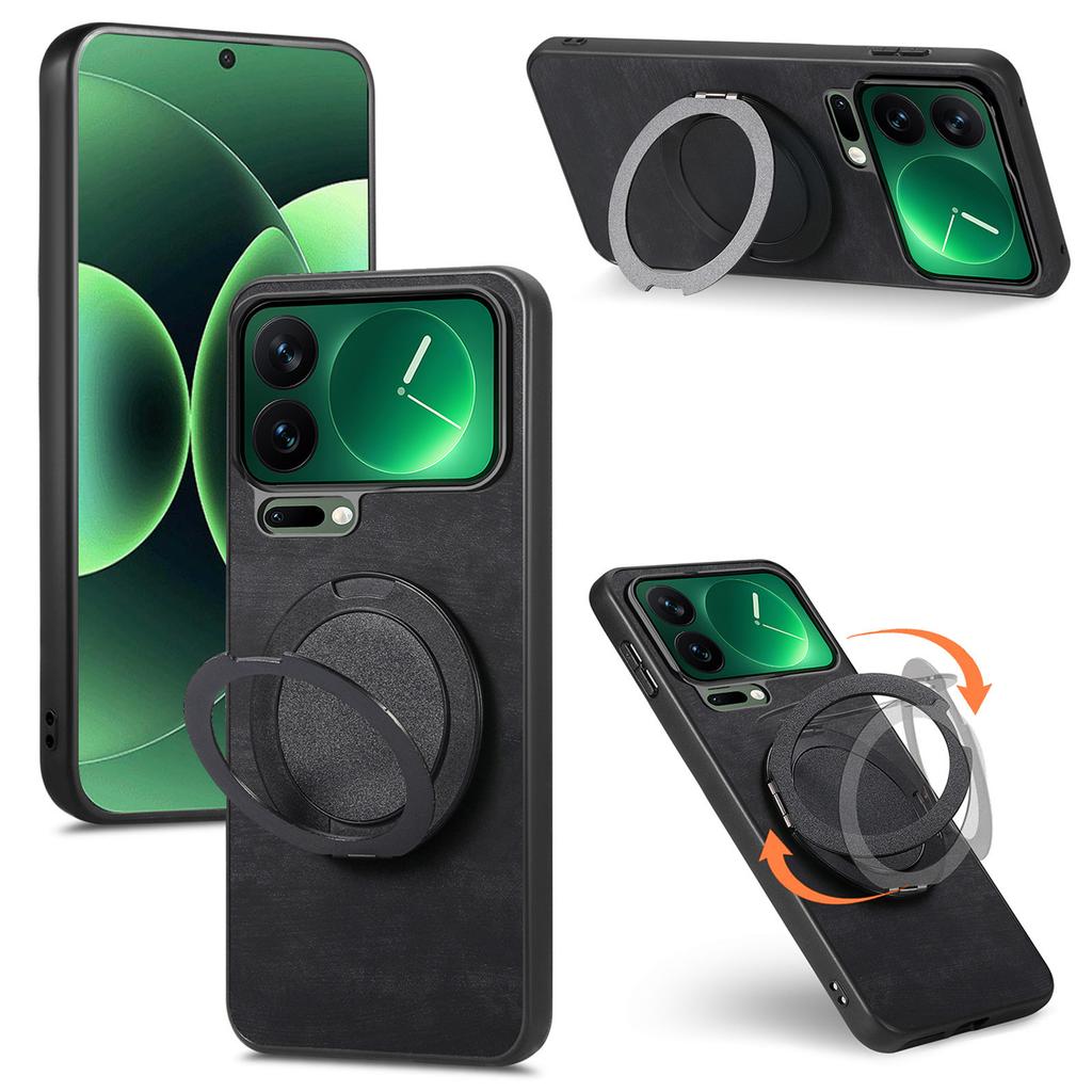 Business 360 Rotating Ring Holder Leather Phone Case For Xiaomi 17 17 Pro Max 17Pro 15T Skin Feeling Kickstand Shockproof Cover