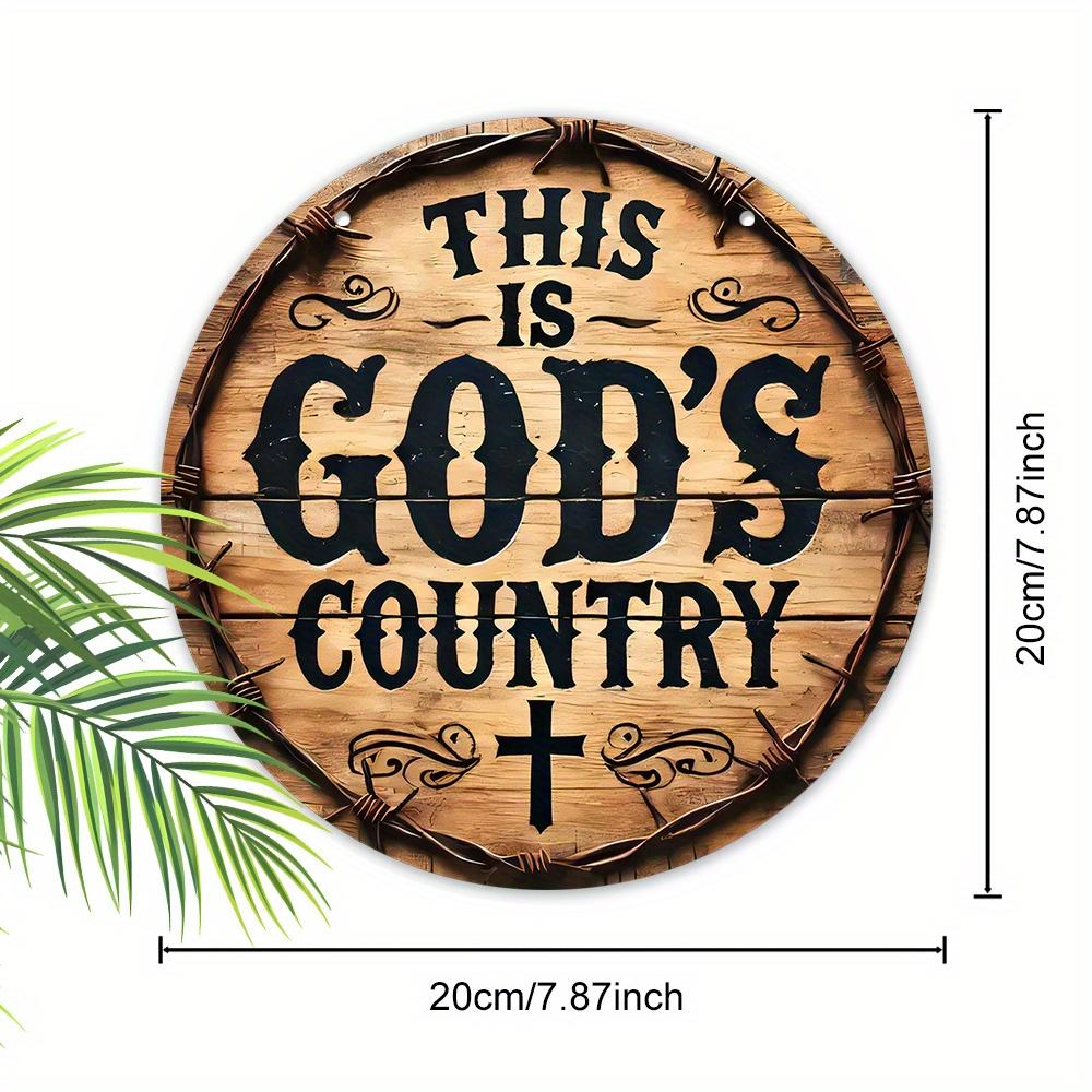 Vintage Chic Wooden Round Sign Pendant - Inspirational"This Is Gods Country" Quote, Perfect for Home & Farmhouse Decor, Ideal Gift for Living Room