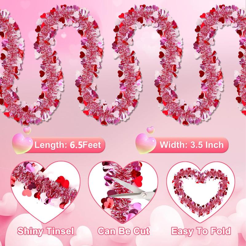 Valentines Day Red Pink Metallic Garland Valentine'S Day Decor For Home Indoor Outdoor Wedding Hanging Decoration Prop