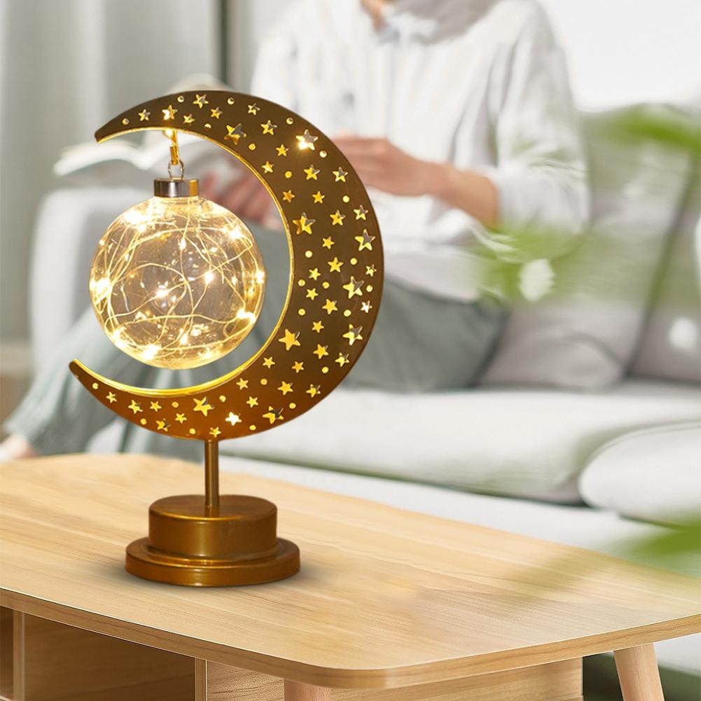 LED Night Light Metal LED Star Moon Light Battery Operated Cute Nightlight Office & Home Decor Eid Mubarak Star Moon Light