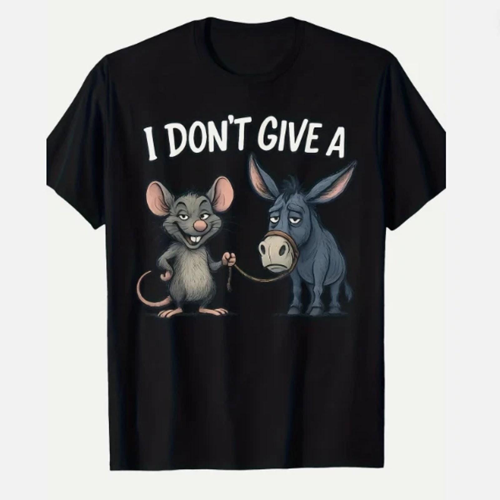 Funny I Dont Give A Rats T-Shirt Sarcastic Mouse Donkey Graphic Tee Unisex Cotto M