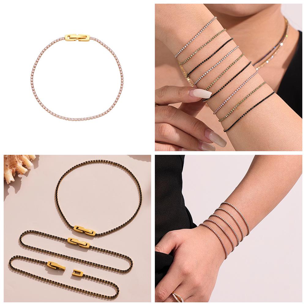 Oumaijia 18K Gold Zircon Titanium Steel Slim Bangle - Versatile Stackable Fashion Jewelry