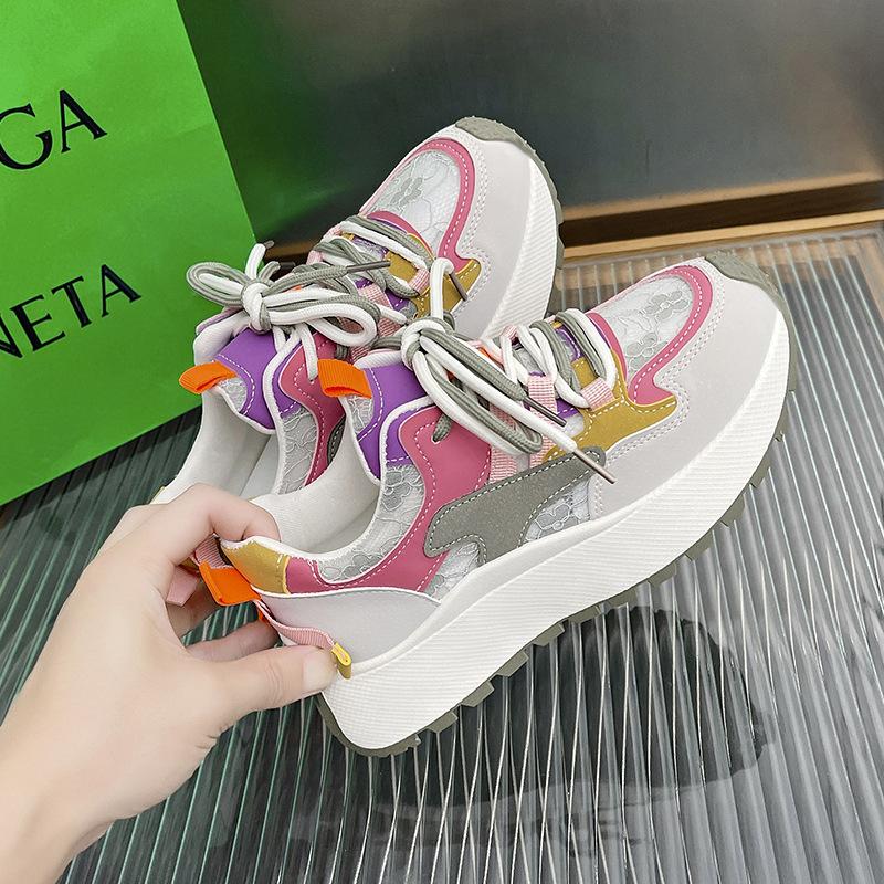 Forrest Gump Sports Shoes Women's 2025 Summer New Breathable Mesh Casual Shoes Color Matching Small Height Platform Dad Shoes