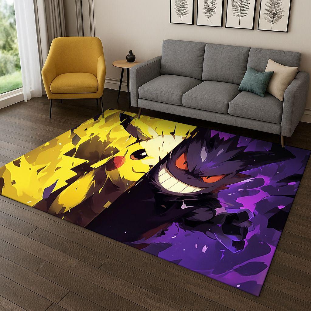 Pokemon Pikachu Gengar Cartoon Child Carpet Rug for Playroom Living Room Bedroom Doormat Decor,Kid Play Game Non-slip Mat Gift