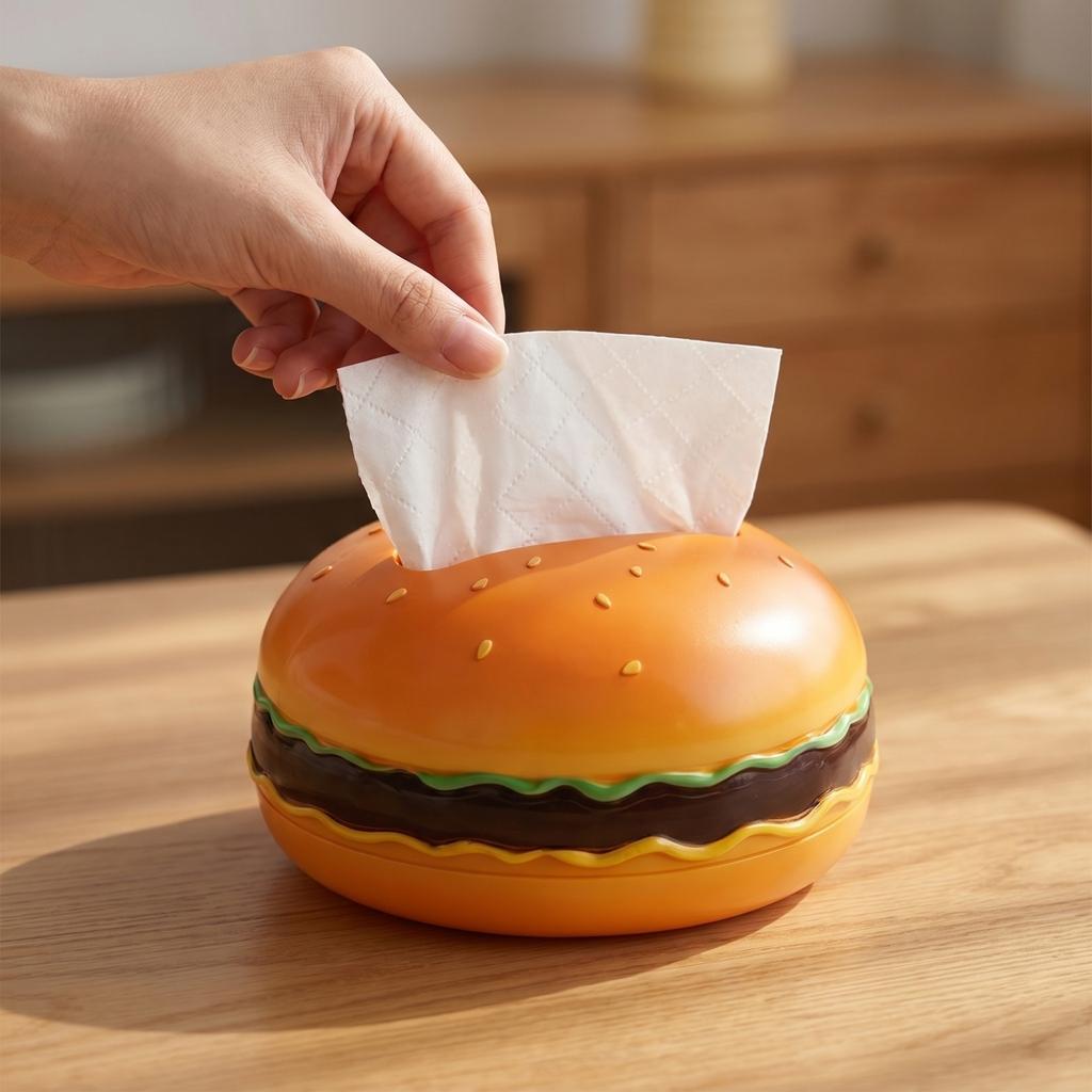 Creative Hamburger Shaped Tissue Box Cover Desktop Decoration Holder for Home Office Bathroom Kitchen Use
