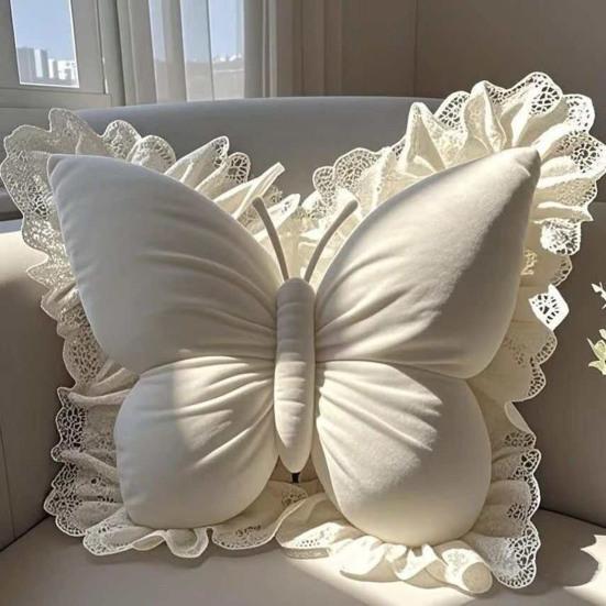Butterfly Throw Pillow Decorative Butterfly Pillow with Lace Trim Elegant Soft Butterfly Cushion for Office Chair Sofa Couch Bed