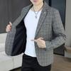Outdoor Men's Cycling Fashion Business Casual Checkered Korean Version Personalized Hiking Wedding Formal Wear Blazer