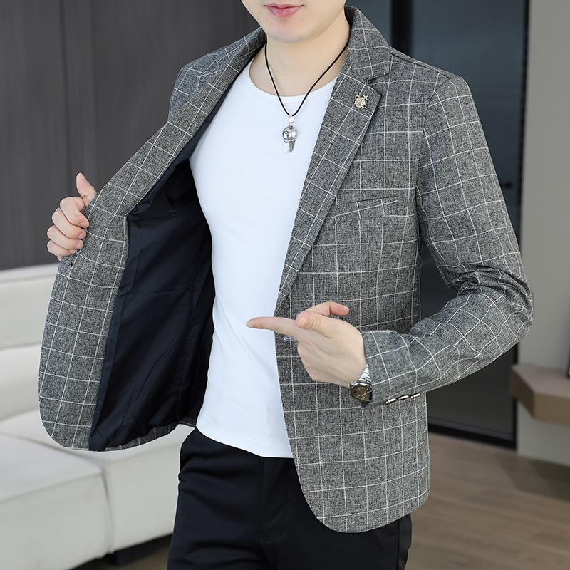 Outdoor Men's Cycling Fashion Business Casual Checkered Korean Version Personalized Hiking Wedding Formal Wear Blazer