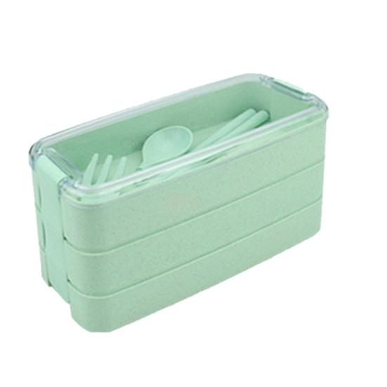 Set de cutie pentru bețișoare cu trei straturi, lingură Bento pentru depozitarea alimentelor, furculiță de prânz