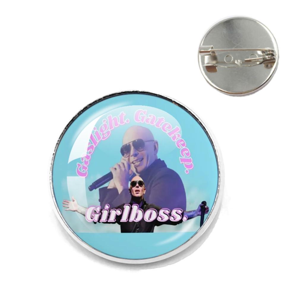 

Mr Worldwide Pitbull Pines Creative Singer Funny Meme Glass Brooches For Clothes Bag HatJewelry Badge Decor Friends Gifts 20MM
