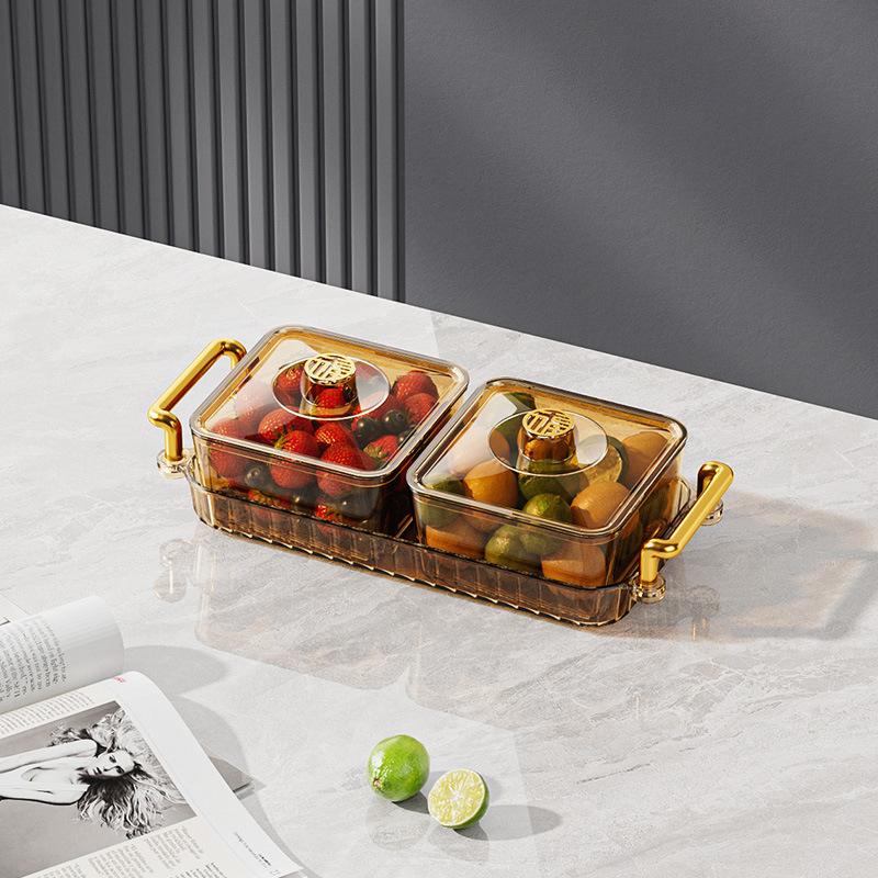 2/4/6 Grid Acrylic Snack Platter With Lid Fruit Plate Partition Platter Living Room New Year Dried Fruit Tray Candy Storage Box