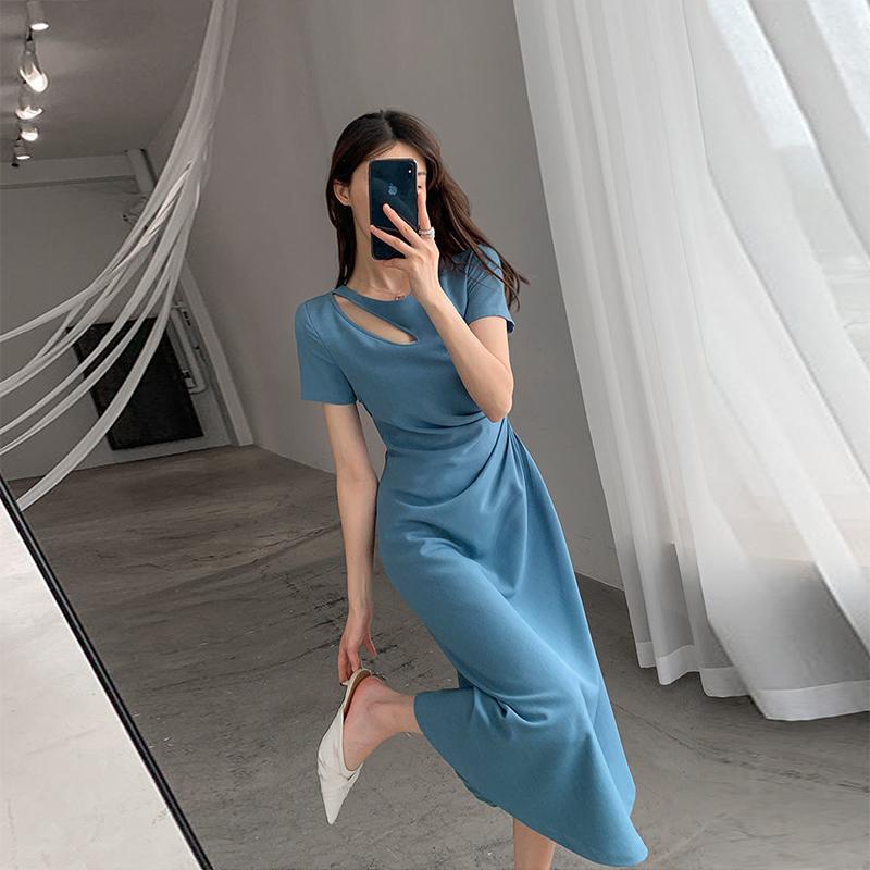 Slim Dress Women Summer French Sweet Fashion Waist Slimming Long Dress
