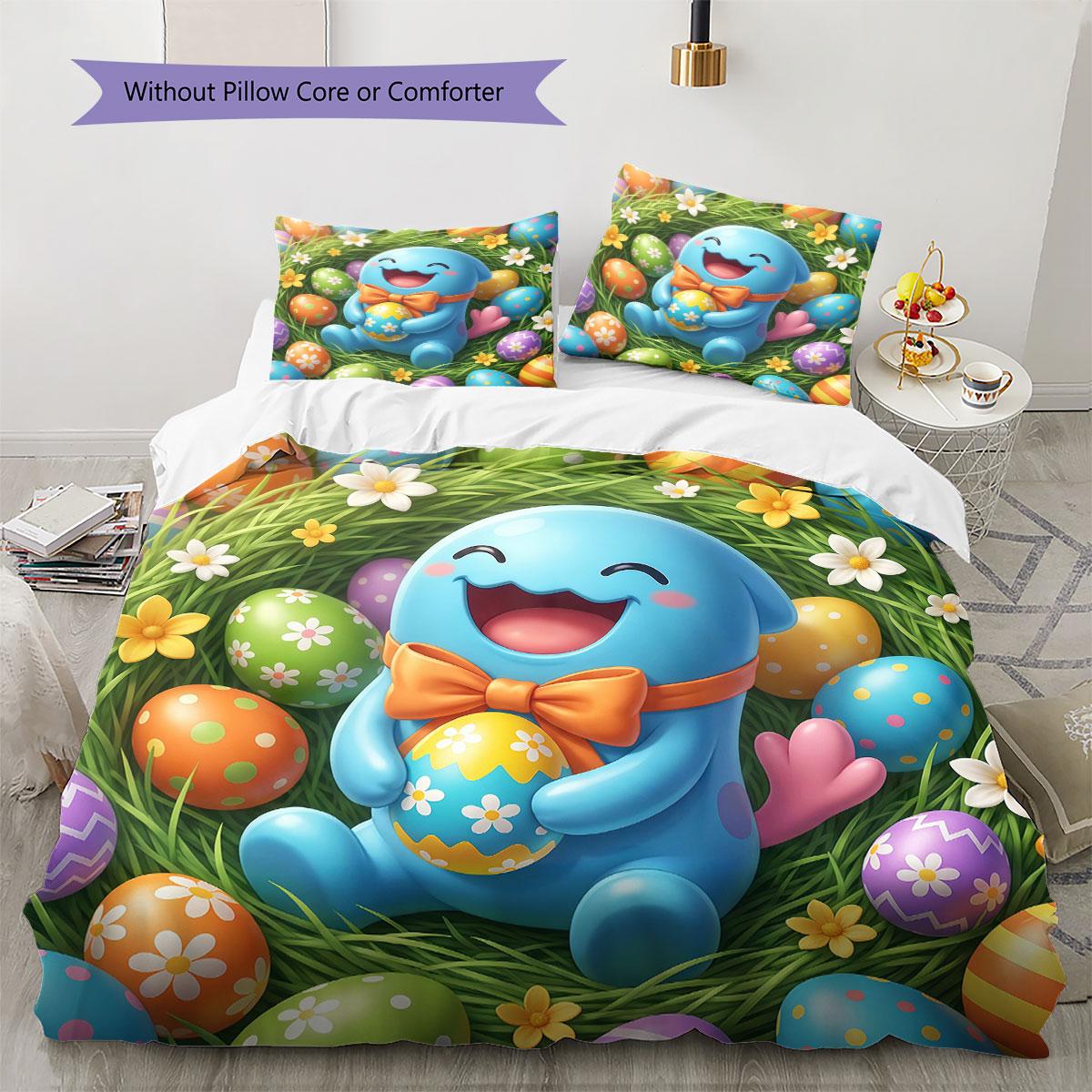 

Cute Easter egg Pattern Bedding Quilt Set Quilt Cover Pillowcase Home Decoration Birthday Gift (1 * duvet cover + 2 * pillowcase, without core) 135x200cm
