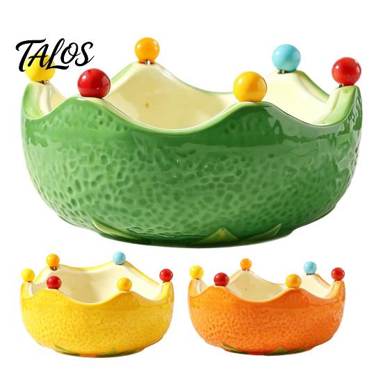 Fruit Plate with Fruit Fork, Ceramic Fruit Bowl, Orange Decorative Snack Serving Dish, for Kitchen Counter And Dining Table