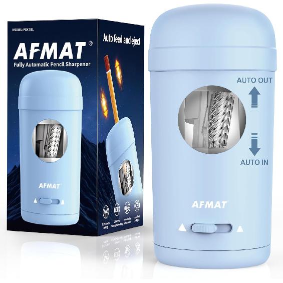 AFMAT Electric Pencil Sharpener, Fully Automatic Pencil Sharpener for 7-8mm Pencils & Colored Pencils, Auto in & Out, Rechargeable Vertical синий