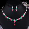 Exquisite Red And Green Just Zircon Earrings Necklace Two-Piece Set, Bridal Wedding Dress Dinner Dress Accessories