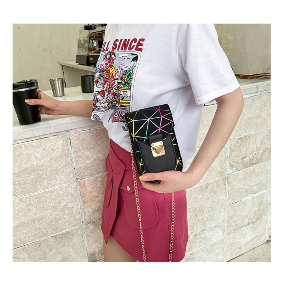 

PU Line Shoulder Pouch Laser Stripe Print Handbag Cute Mobile Phone Bag Shopping