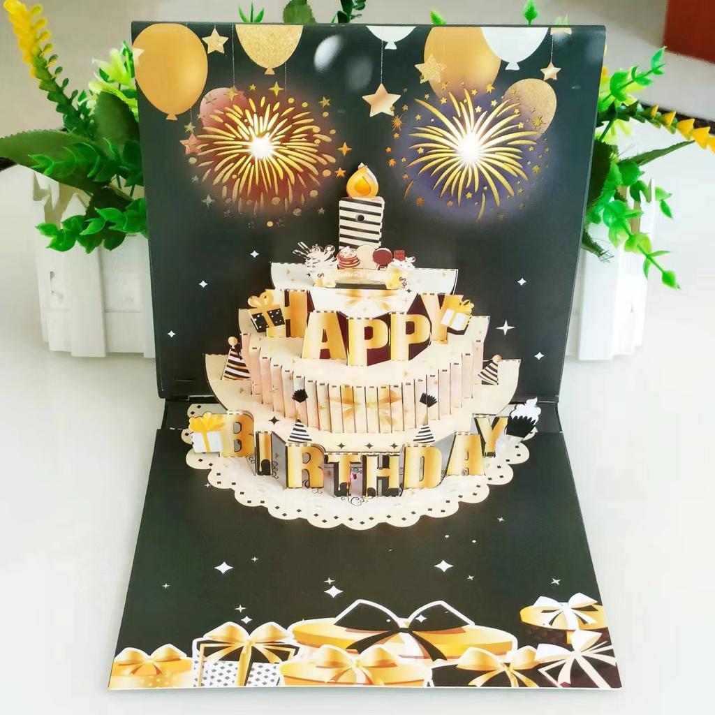 Blowing Music Greeting Card Happy Three-dimensional Greeting Card Singing Birthday Greeting Card Hollowed Out Paper Carving Gift