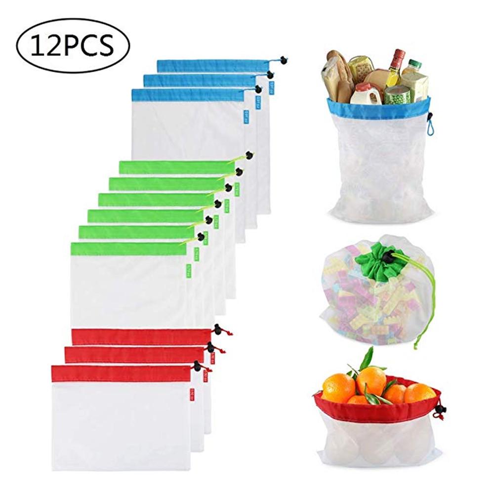 Reusable Mesh Satın alın 12pcs Reusable Mesh Produce Bags Washable for Grocery ...