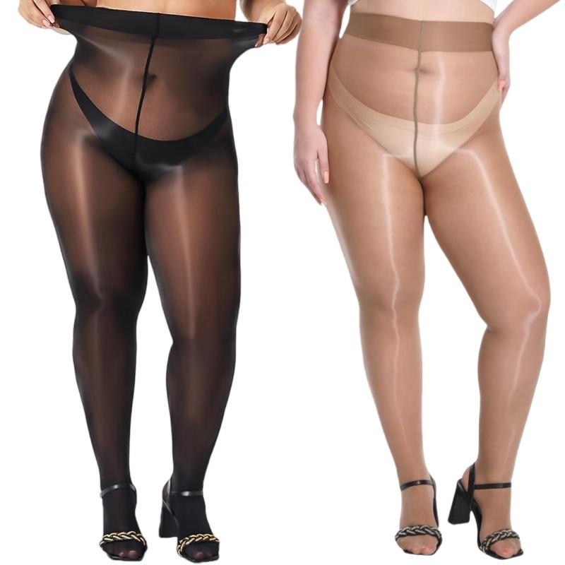 

2Pcs Plus Size Women S 150Kg Oil Shiny Sheer Pantyhose High Waist Shimmer Silky Nylon Footed Dancing Tights For Partywear M