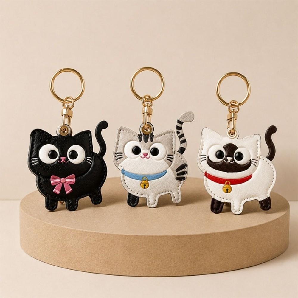 Cat Design Kitty Access Card Cover Leather Material Cat Keychain Creative ID Card Holder  Women