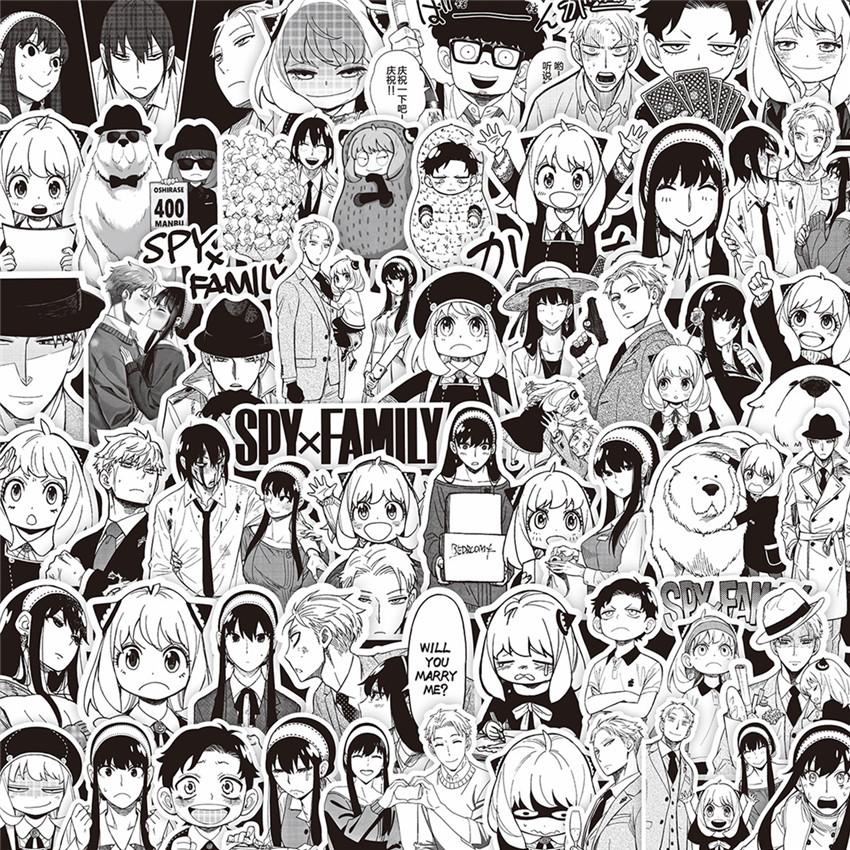 70 unidades/juego de espías × familia . Pegatinas clásicas en blanco y negro serie 01, pegatinas de garabatos impermeables a la moda DIY